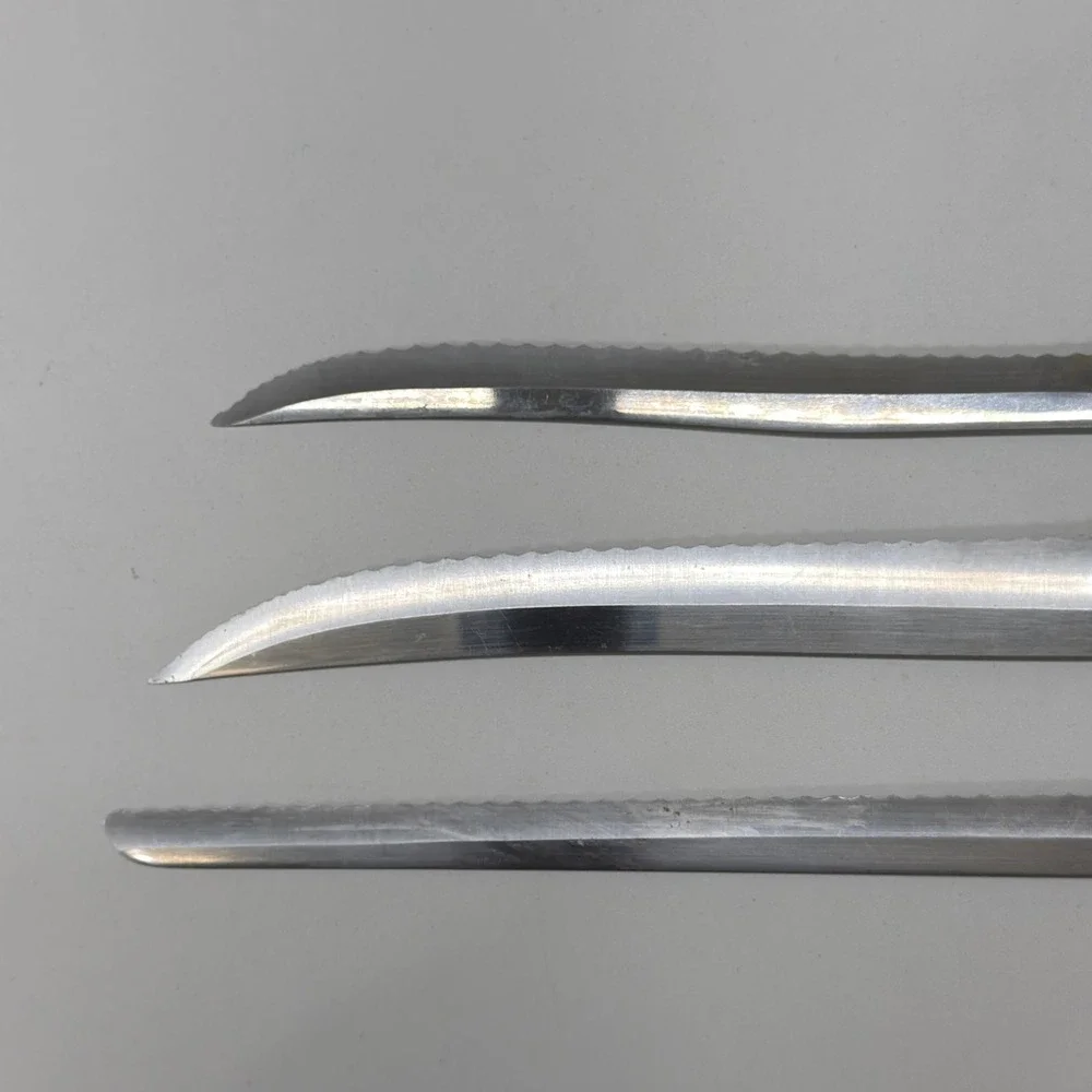 Vintage Flint Stainless Vanadium USA Knife Set of 3 Serrated Wood Handle Cutlery